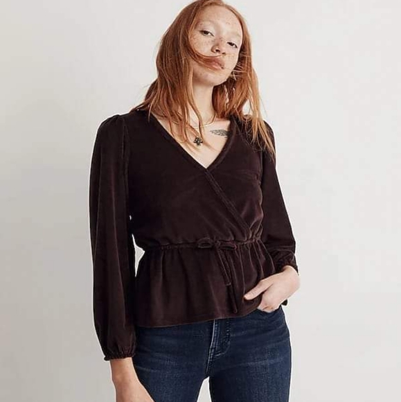 Madewell Corduroy Tie Waist Faux Wrap Top - Picture 1 of 2
